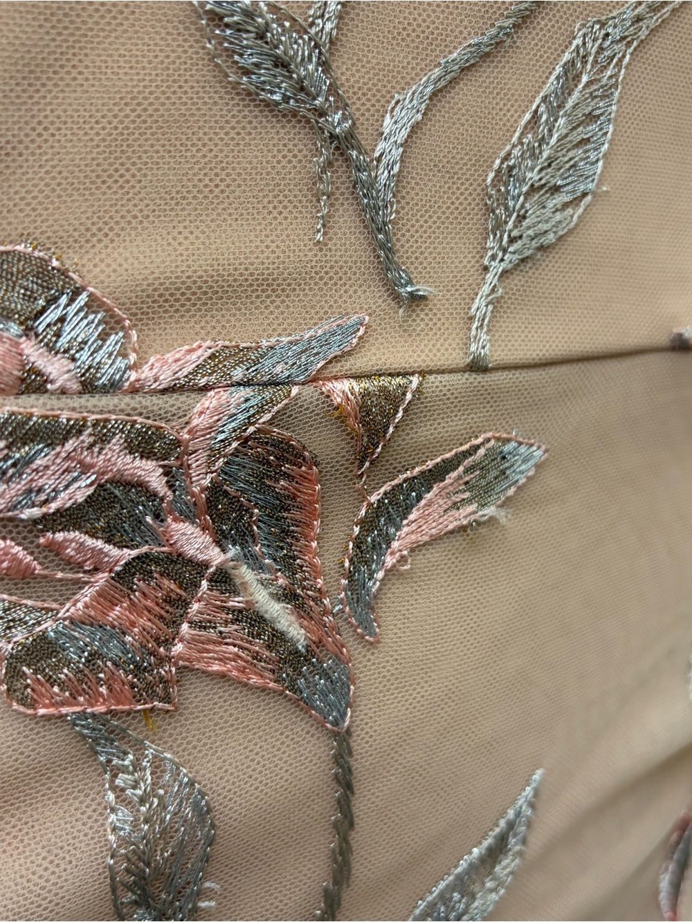 Marchesa Notte Feather-Trim Embroidered Midi Dress in Blush - Size 16 NWT - Picture 3 of 11